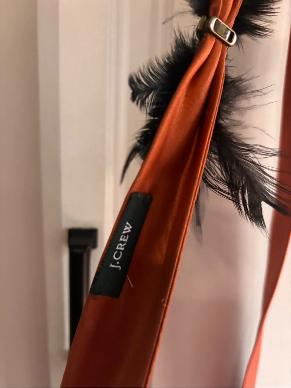 J. Crew Rust Orange Satin Belt with Black Feather Accent - Picture 2 of 4